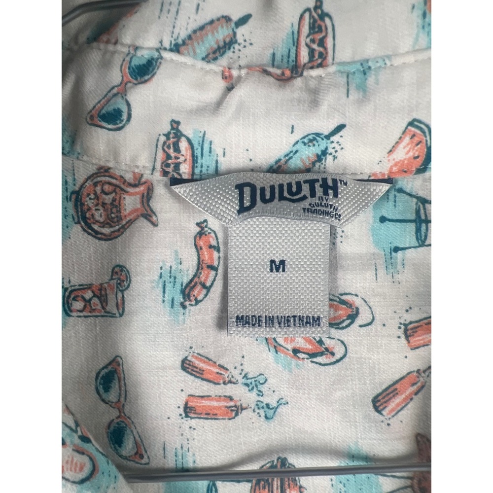Duluth Trading Co MenMedium White BBQ Flamingo Organic Cotton Short Sleeve Shirt - Picture 2 of 10
